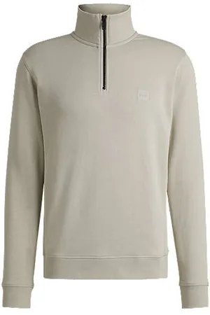 HUGO BOSS Sweatshirt i bomuldsfrotté med lynlås i halsen og logomærke