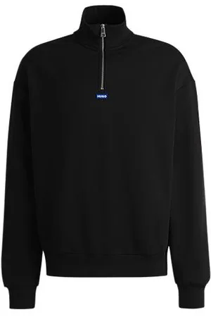 HUGO BOSS Sweatshirt i bomuld med lynlåslukning og blåt logo
