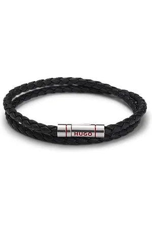 HUGO BOSS Flettet læderarmbånd med logolukning