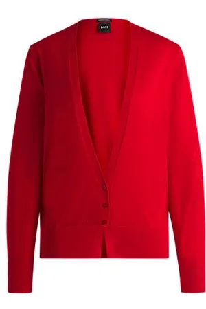 HUGO BOSS Strikket cardigan i ny uld med V-hals