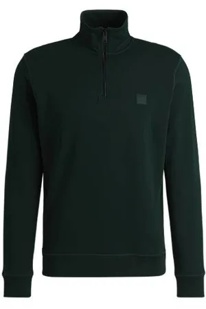 HUGO BOSS Sweatshirt i bomuldsfrotté med lynlås i halsen og logomærke