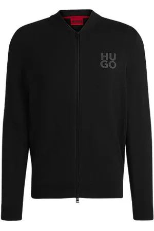 HUGO BOSS Cardigan i bomuld med lynlås og stablet logo