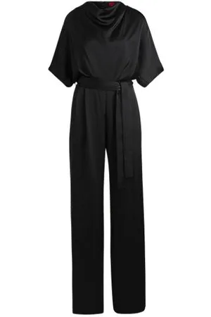 HUGO BOSS Jumpsuit i draperende satin med vandfaldsudskæring og regular fit