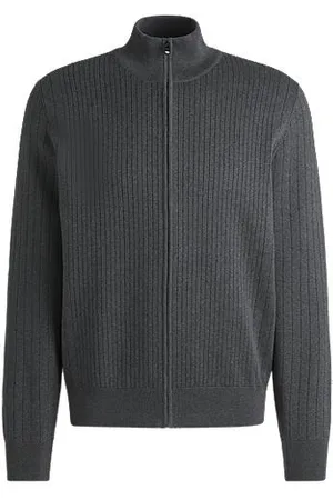HUGO BOSS Cardigan i bomuld med nålestribet struktur og lynlås