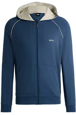 HUGO BOSS Hættetrøje i bomuld med lynlås, stræk og broderet logo