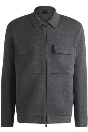 HUGO BOSS Regular fit cardigan i ny uld med lynlås