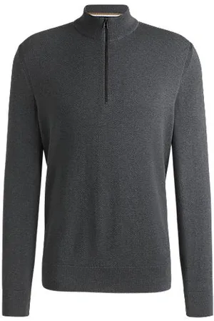 HUGO BOSS Bomuldssweater med strikket struktur og lynlås i halsen