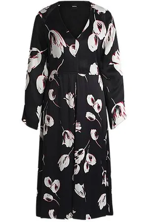 HUGO BOSS Kjole i satin med V-hals og tulipanprint