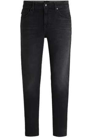HUGO BOSS Tapered fit jeans i sort denim med behageligt stræk