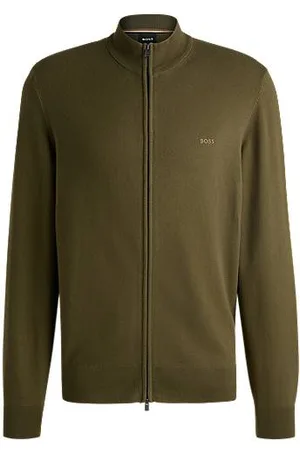 HUGO BOSS Strikket bomuldscardigan med lynlås og broderet logo