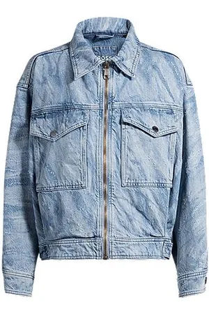 HUGO BOSS Oversize fit bomberjakke i blå, slidt denim