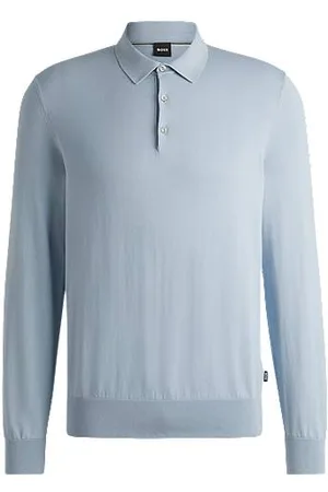 HUGO BOSS Strikket polosweater med regular fit i bomuldsjersey
