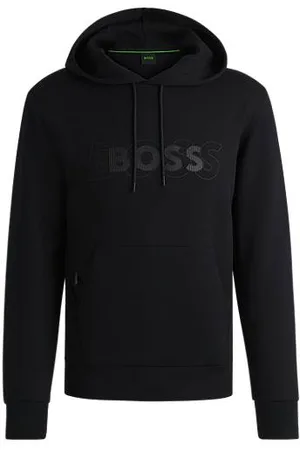 HUGO BOSS Hættetrøje i bomuld med stræk og med lagdelt logo
