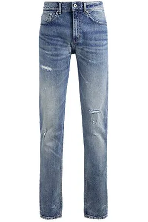 HUGO BOSS Slim fit jeans i blå denim med stræk og brugt look