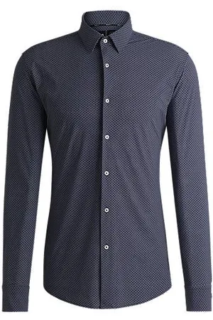 HUGO BOSS Skjorte med slim fit i jersey med performance-stræk og geometrisk print