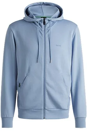 HUGO BOSS Hættetrøje med lynlås i bomuld med stræk og logoprint