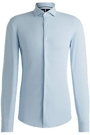 HUGO BOSS Skjorte med slim fit i jersey med performance-stræk og struktur
