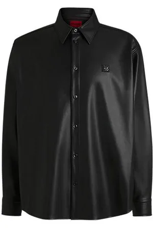 HUGO BOSS Skjorte i imiteret læder med oversize fit og stablet logo