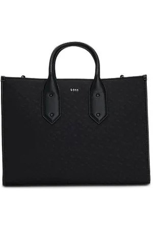 HUGO BOSS Tote bag i twill med monogram og detaljer i imiteret læder