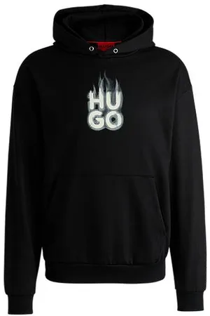 HUGO BOSS Hættetrøje i bomuldsfrotté med stablet logoprint med røgeffekt