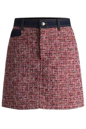 HUGO BOSS Nederdel i A-form i multifarvet tweed med denimdetaljer
