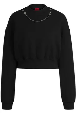 HUGO BOSS Sweatshirt i bomuldsblanding med aftagelig signaturkæde