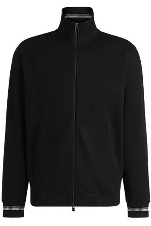 HUGO BOSS Sweatshirt i merceriseret bomuld med regular fit og stribede manchetter