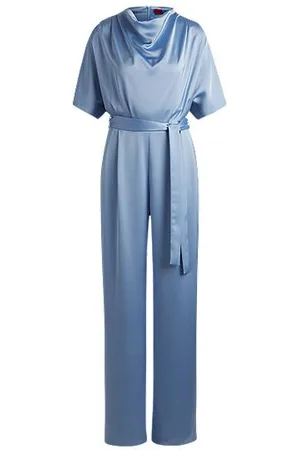 HUGO BOSS Jumpsuit i draperende satin med vandfaldsudskæring og regular fit