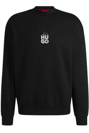 HUGO BOSS Sweatshirt i bomuldsfrotté med stablet logoprint med røgeffekt