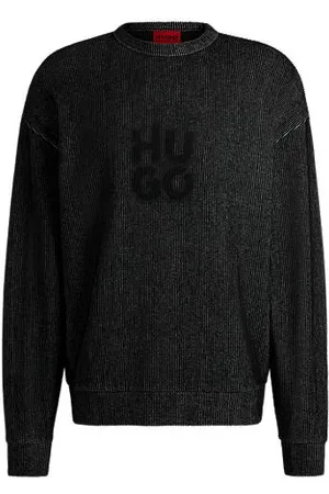 HUGO BOSS Sweatshirt ribstof i en bomuldsblanding med stablet logo med røgeffekt