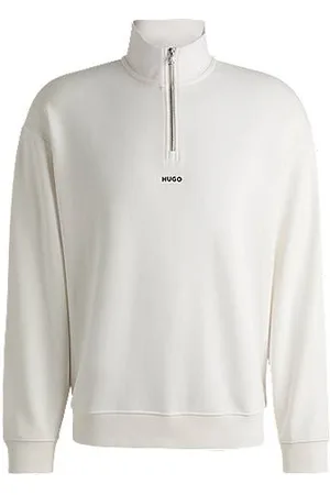 HUGO BOSS Sweatshirt i bomuldsfrotté med lynlås i halsen og logoprint