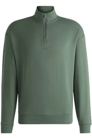 HUGO BOSS Sweatshirt i bomuldsfrotté med lynlås i halsen og logoprint