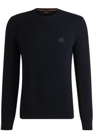 HUGO BOSS Sweater med regular fit i bomuldskashmir og med logomærke