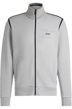 HUGO BOSS Sweatshirt i bomuldsblanding med lynlås og logografik