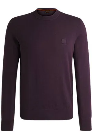 HUGO BOSS Sweater med regular fit i bomuldskashmir og med logomærke