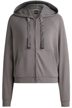 HUGO BOSS Hættetrøje i interlock med lynlås og monogram