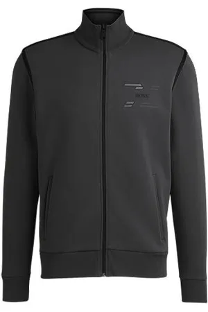 HUGO BOSS Sweatshirt i bomuldsblanding med lynlås og logografik