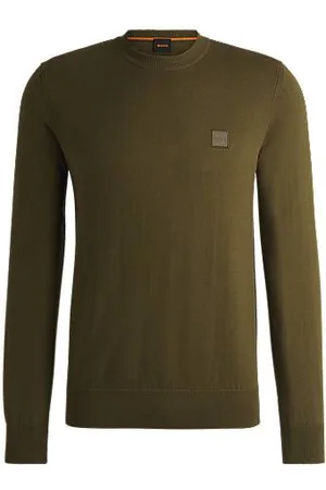 HUGO BOSS Sweater med regular fit i bomuldskashmir og med logomærke