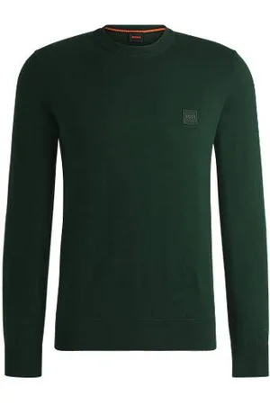 HUGO BOSS Sweater med regular fit i bomuldskashmir og med logomærke