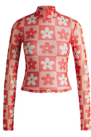 HUGO BOSS Top med slim fit og seasonal print i mesh med stræk