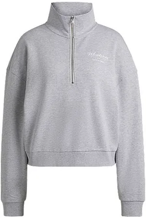 HUGO BOSS Sweatshirt i bomuldsfrotté med lynlåshals og slogan
