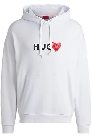HUGO BOSS Hættetrøje i sweatkvalitet af bomuld med slogan og hjertegrafik