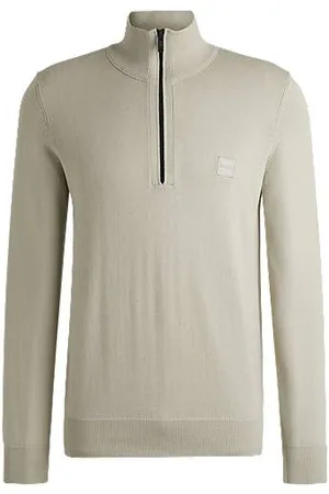 HUGO BOSS Sweater med lynlås i halsen og logomærkat i bomuld og kashmir
