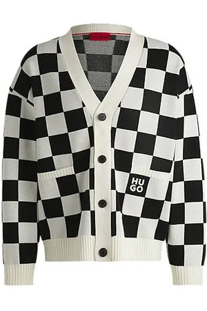 HUGO BOSS Cardigan i oversize fit med ternet mønster