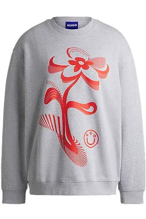 HUGO BOSS Sweatshirt med oversize fit i bomuldsfrotté med grafisk print