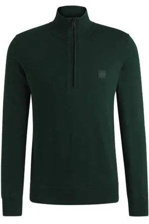 HUGO BOSS Sweater med lynlås i halsen og logomærkat i bomuld og kashmir