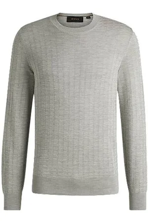 HUGO BOSS Sweater i silke med strikket struktur og regular fit