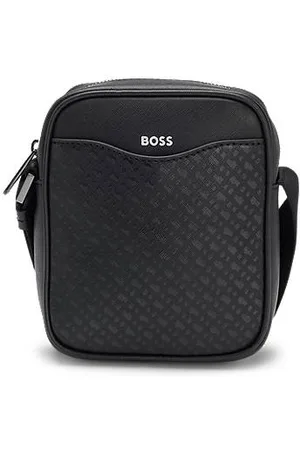 HUGO BOSS Skuldertaske med monogrammønster på lommen