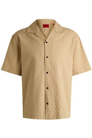 HUGO BOSS Skjorte med oversize fit i seersucker af bomuld