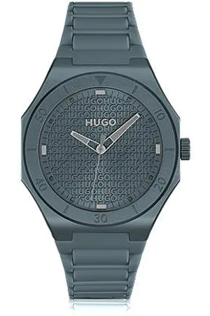 HUGO BOSS Ur i blåt aluminium med tekstureret logo på urskiven